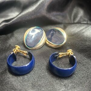 Blue clip on earrings set of two.